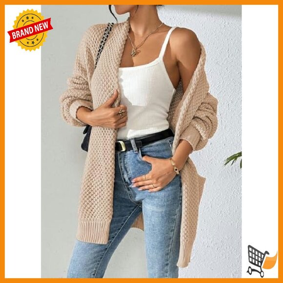 Oversized Chunky Knit Cardigan with Lantern Sleeves and Pockets - Picture 5 of 8